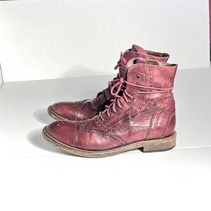 La Bottega Red Lace-Up Leather Boots